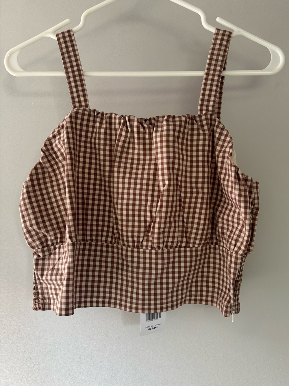 French Connection Brown Gingham Crop Top